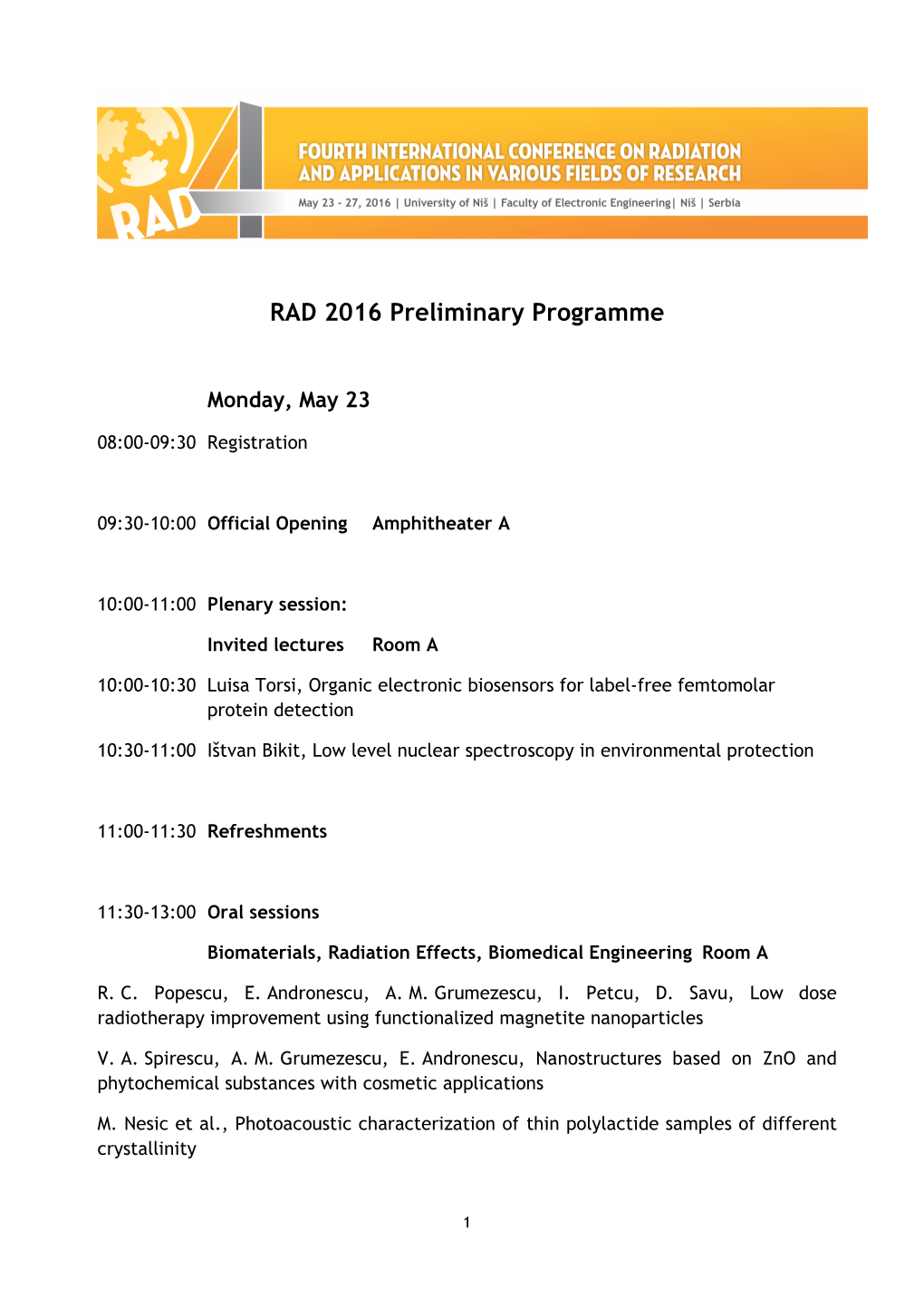 RAD 2016 Preliminary Programme