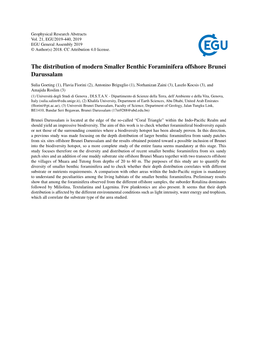 The Distribution of Modern Smaller Benthic Foraminifera Offshore Brunei Darussalam