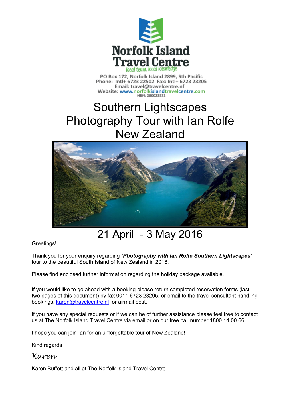 Southern Lightscapes New Zealand Information Package 2016