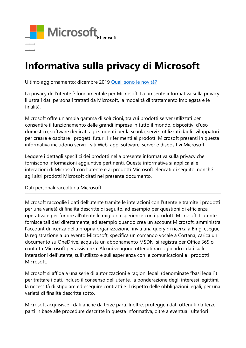 Informativa Sulla Privacy Di Microsoft