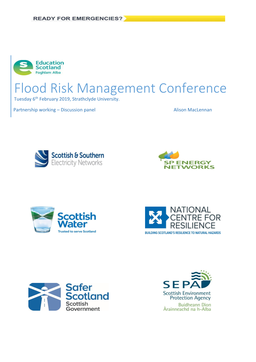 Flood Risk Management Conference Tuesday 6Th February 2019, Strathclyde University