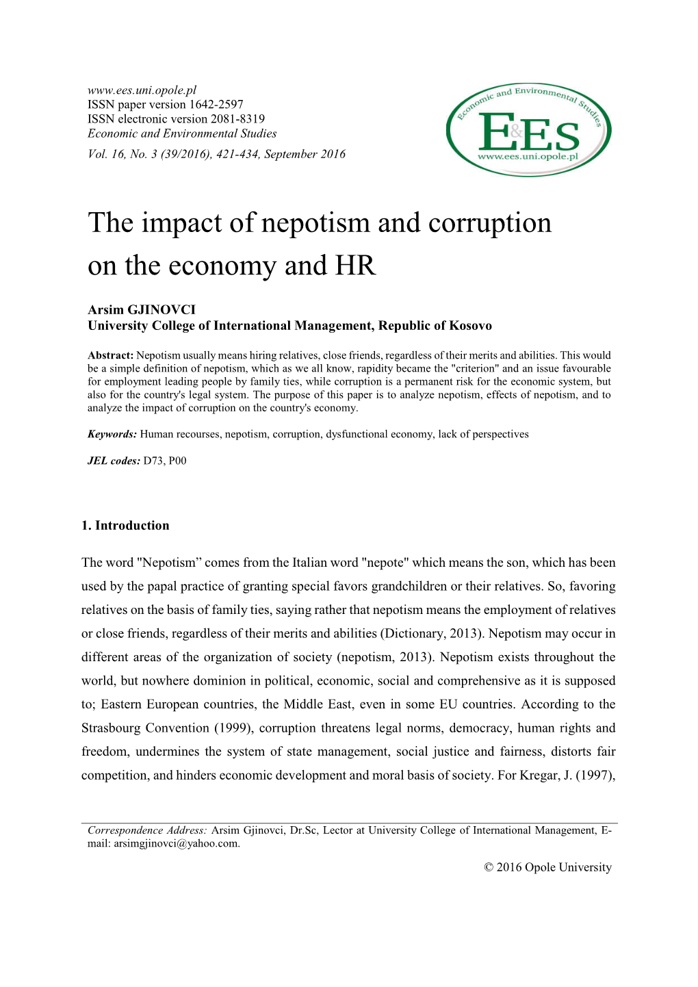 The Impact of Nepotism and Corruption on the Economy and Hr