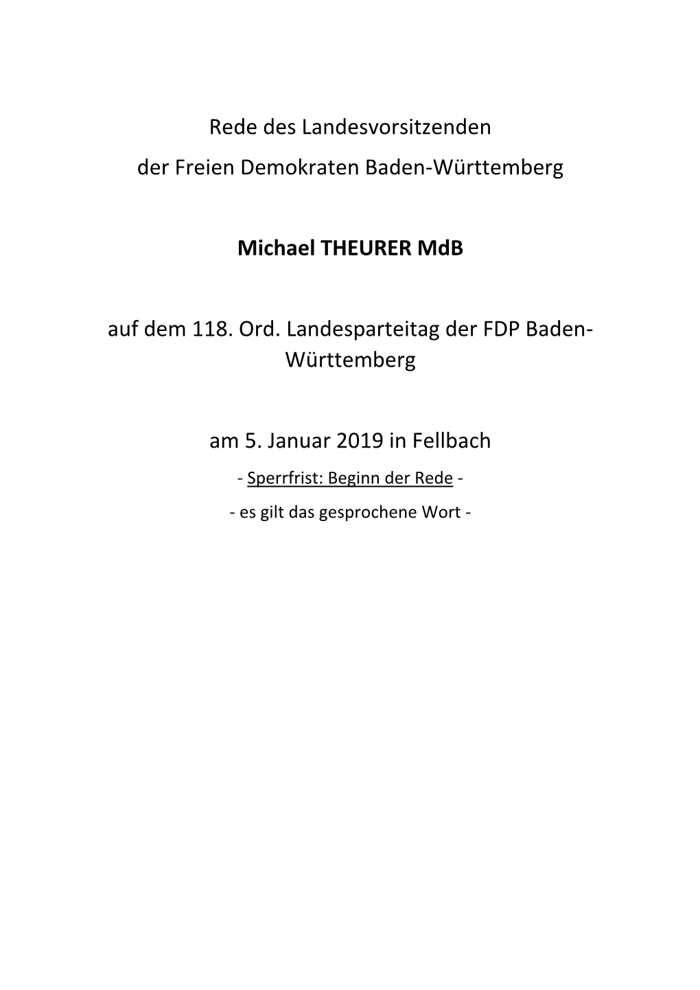 Rede Des Landesvorsitzenden Der Freien Demokraten Baden-Württemberg