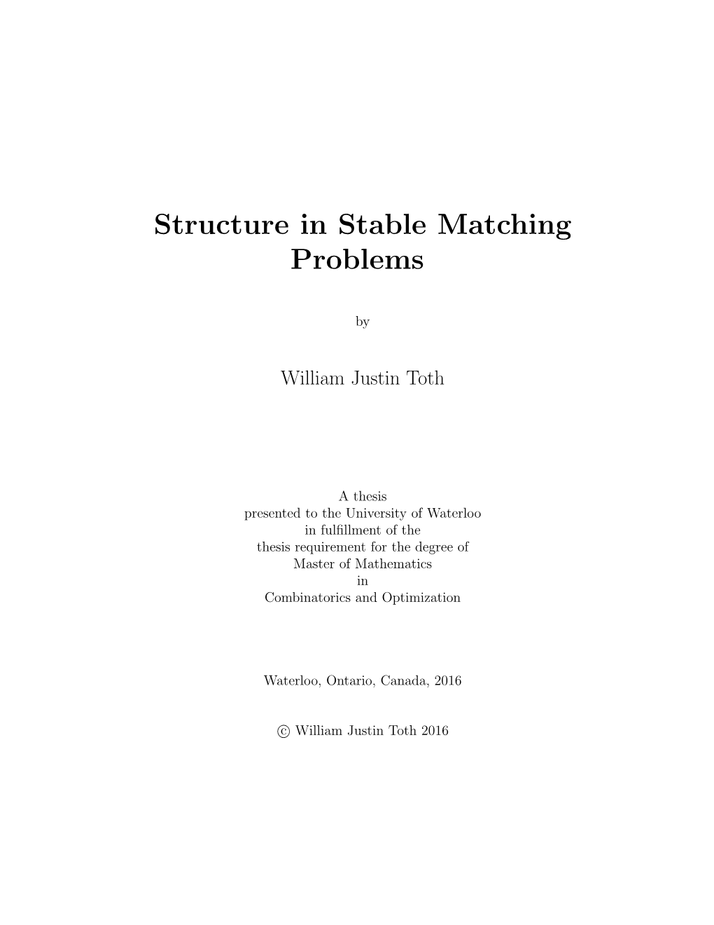 Structure in Stable Matching Problems