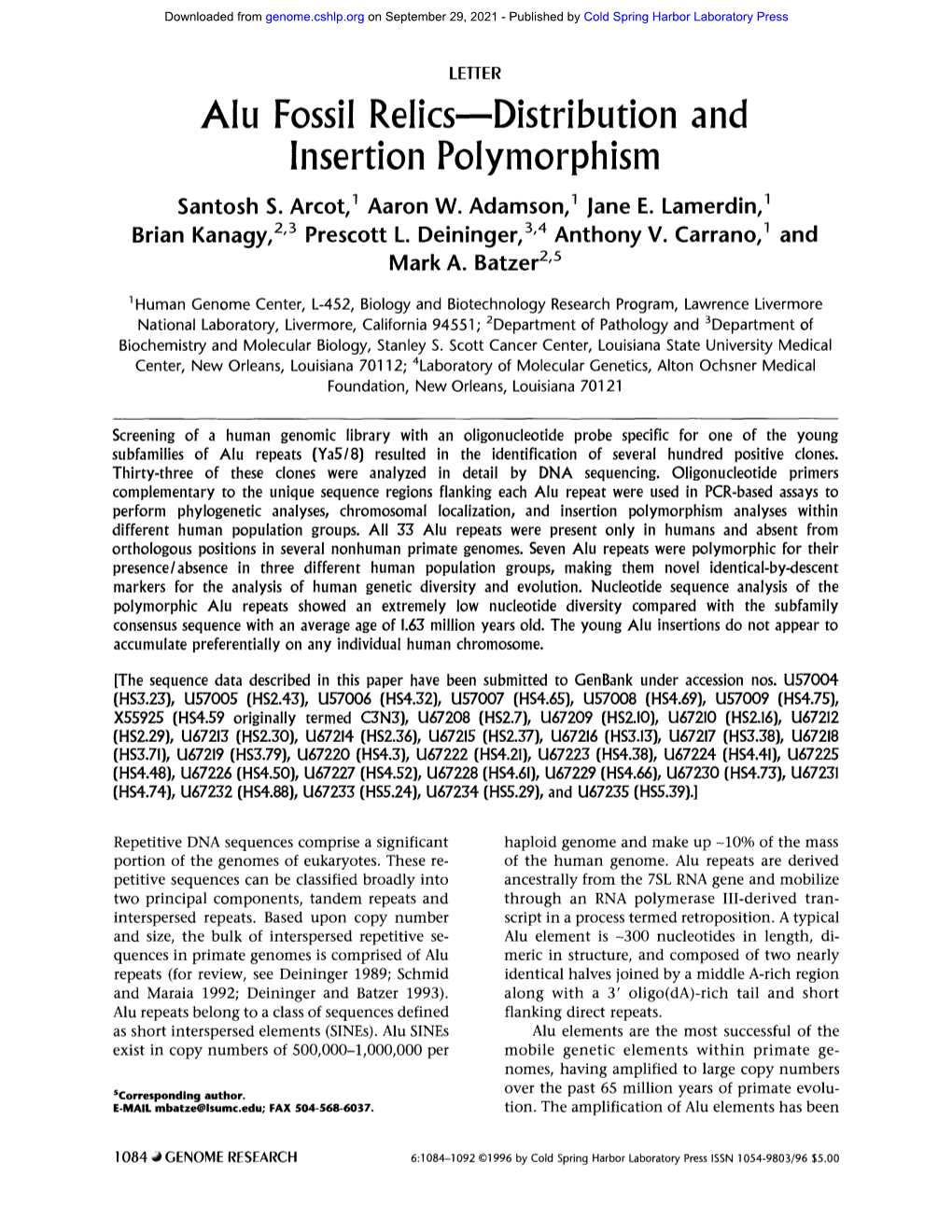 Distribution and Insertion Polymorphism Santosh S