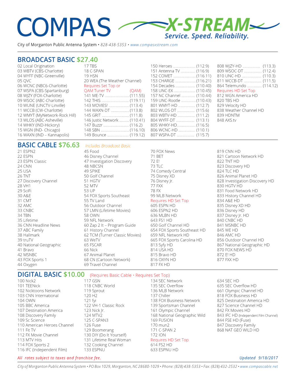 BROADCAST BASIC $27.40 02 Local Origination 17 TBS 150 Heroes