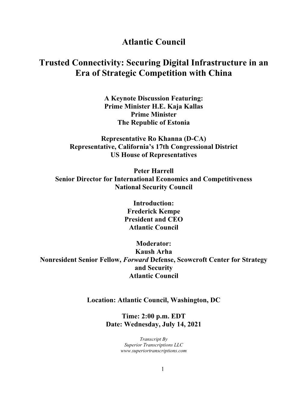 Atlantic Council Trusted Connectivity: Securing Digital Infrastructure in An