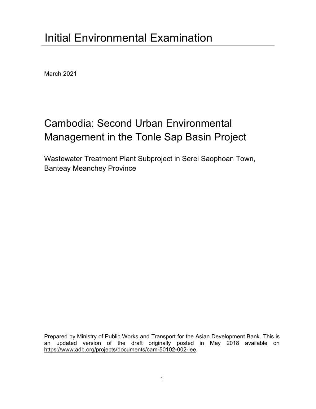 Cambodia: Second Urban Environmental Management in the Tonle Sap Basin Project