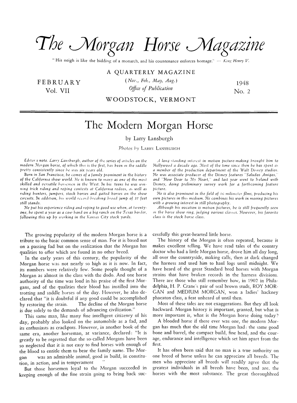 The ^Morgan Horse ^Magazine