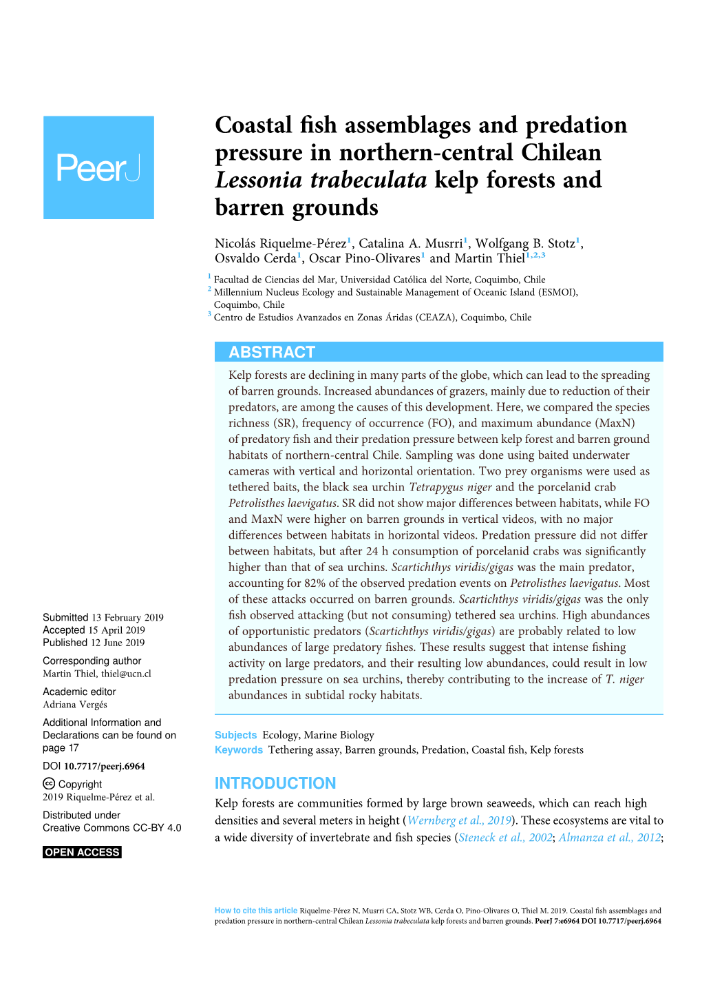 Coastal Fish Assemblages and Predation Pressure in Northern