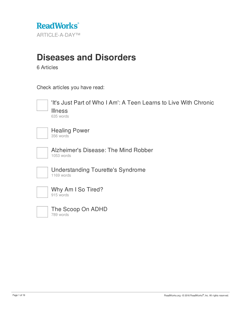 Diseases and Disorders 6 Articles