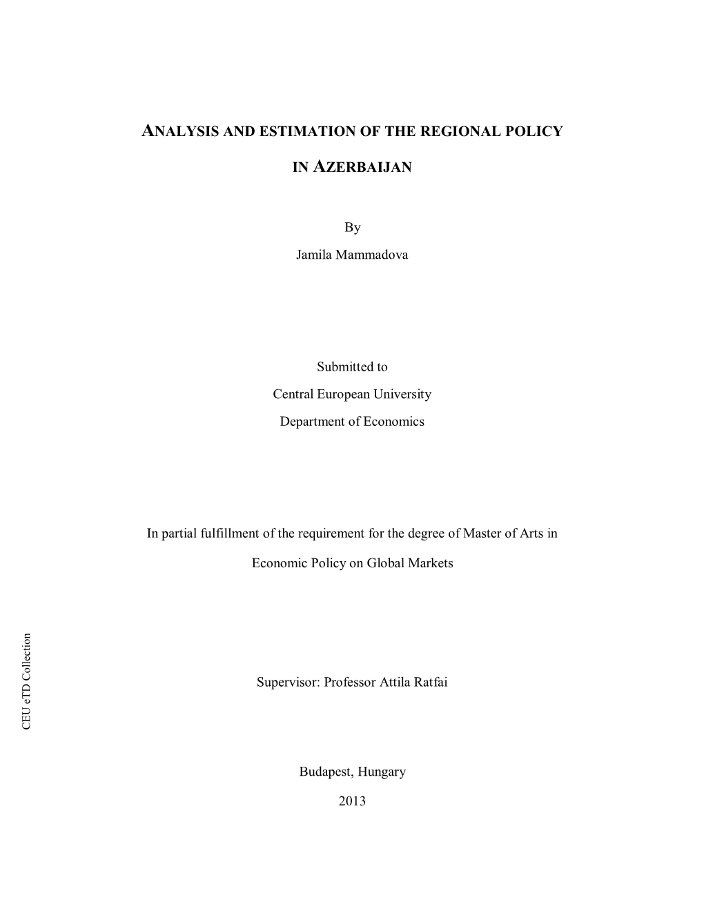 Analysis and Estimation of the Regional Policy in Azerbaijan