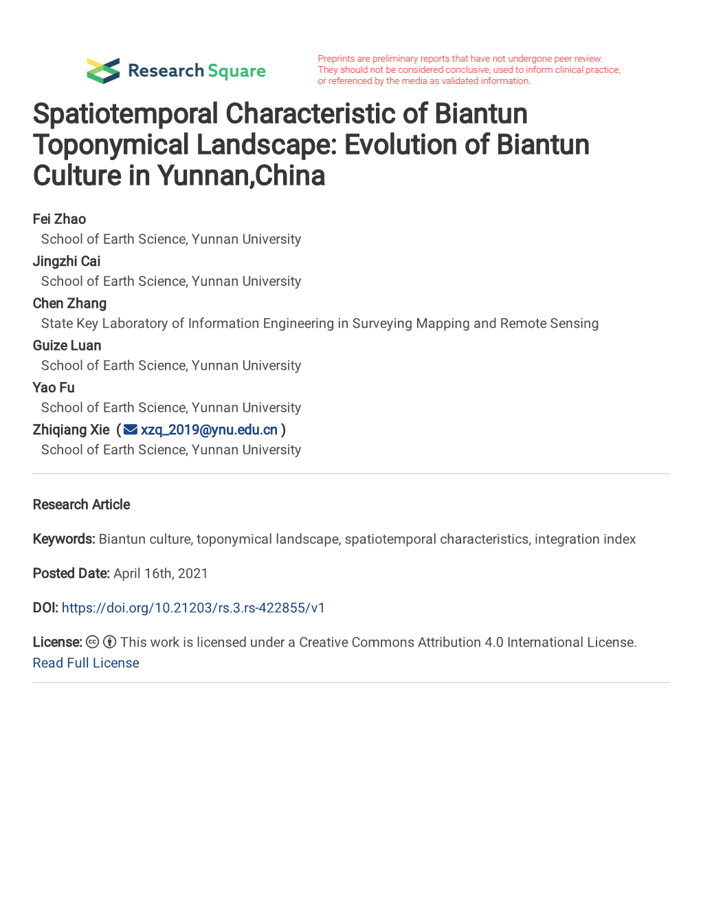 Evolution of Biantun Culture in Yunnan, China