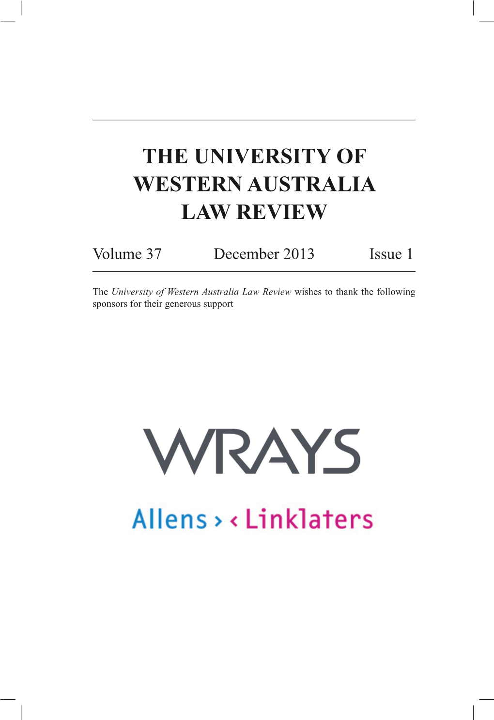 The University of Western Australia Law Review