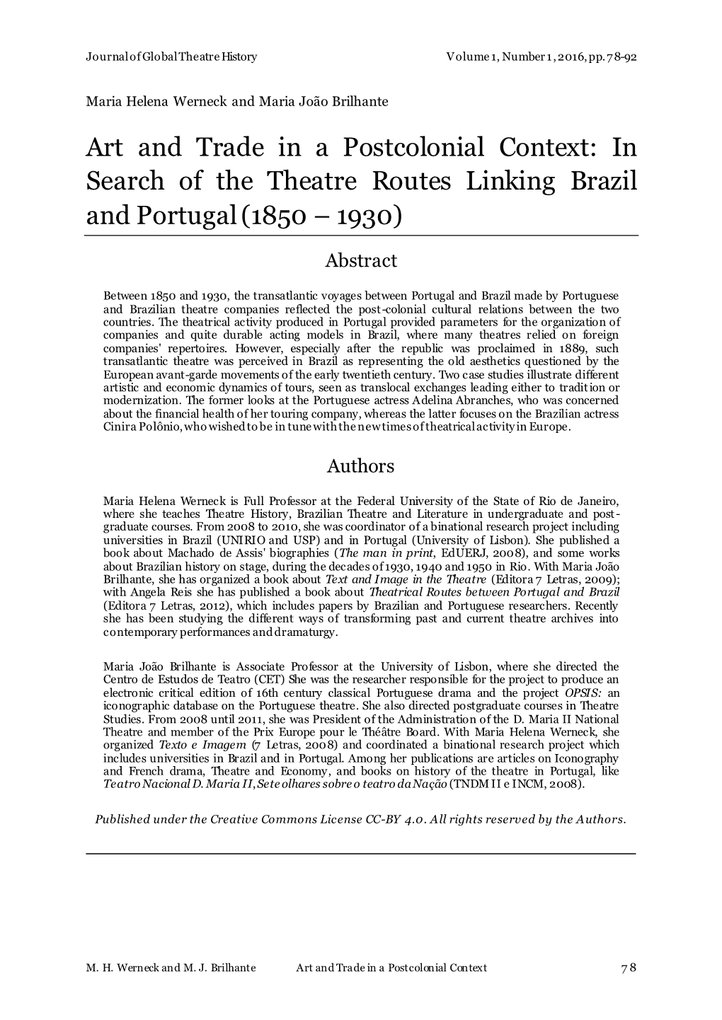 Art and Trade in a Postcolonial Context: in Search of the Theatre Routes Linking Brazil and Portugal (1850 – 1930)