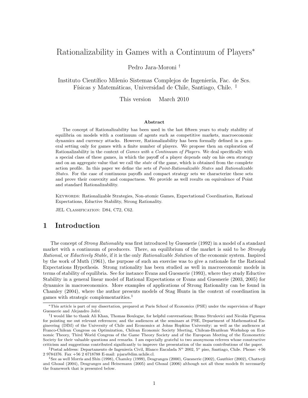 Rationalizability in Games with a Continuum of Players∗
