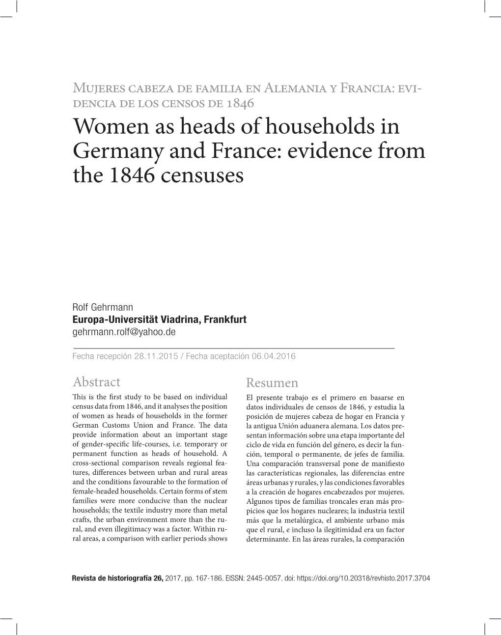 Women As Head of Households Germany and France