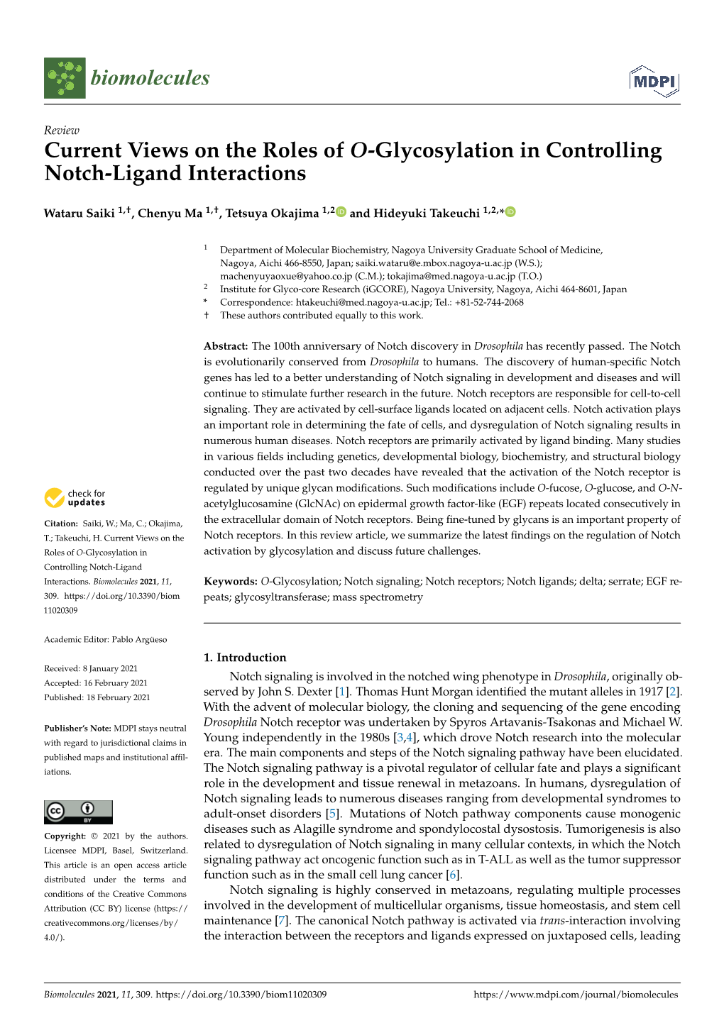 Current Views on the Roles of O-Glycosylation in Controlling Notch-Ligand Interactions