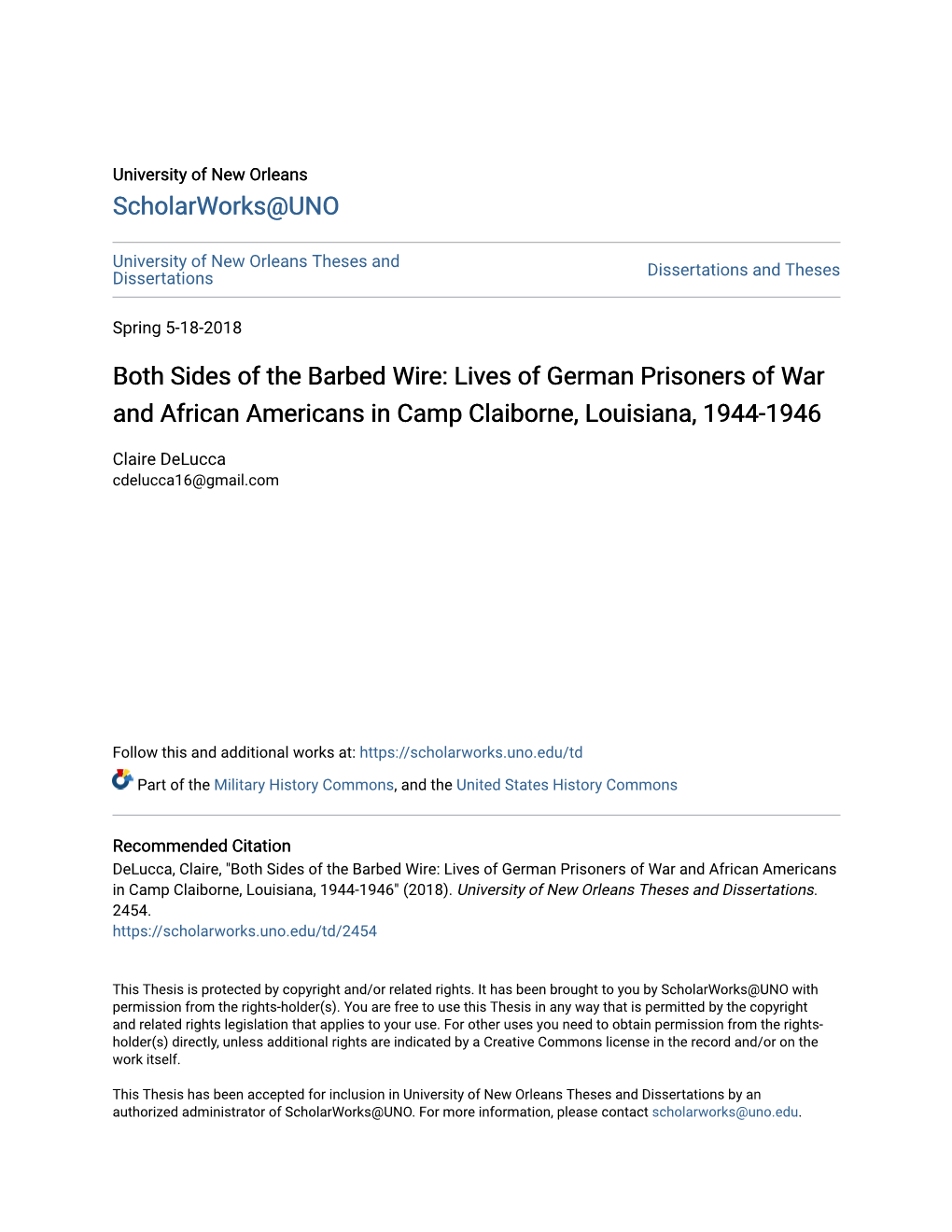 Both Sides of the Barbed Wire: Lives of German Prisoners of War and African Americans in Camp Claiborne, Louisiana, 1944-1946