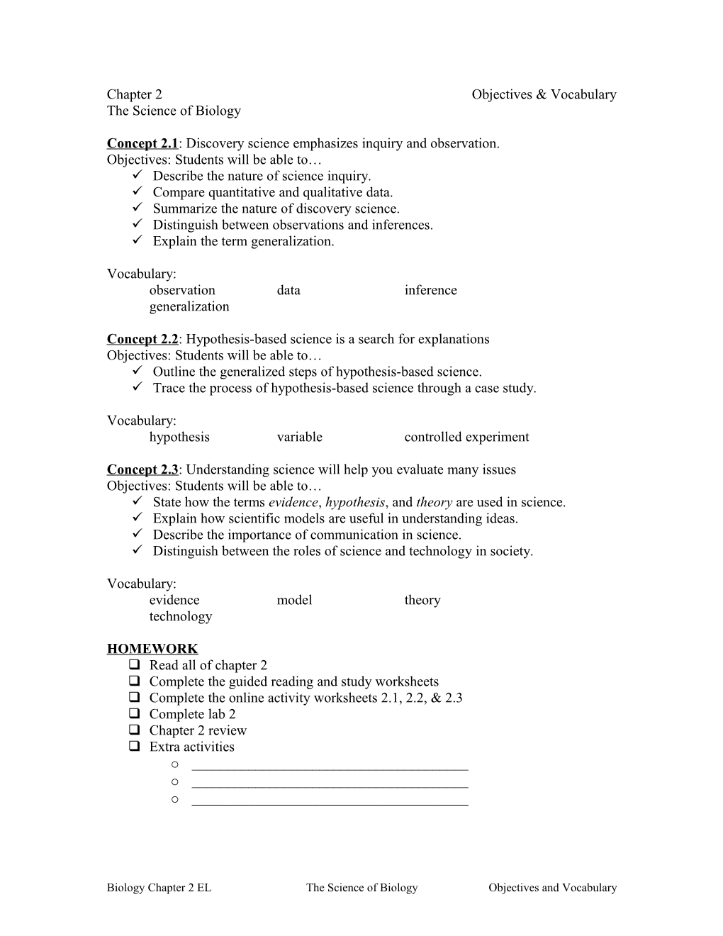 Chapter 2 Objectives & Vocabulary