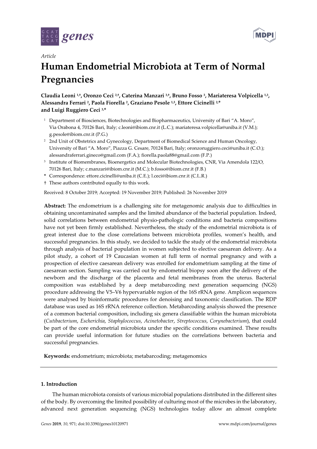 Human Endometrial Microbiota at Term of Normal Pregnancies