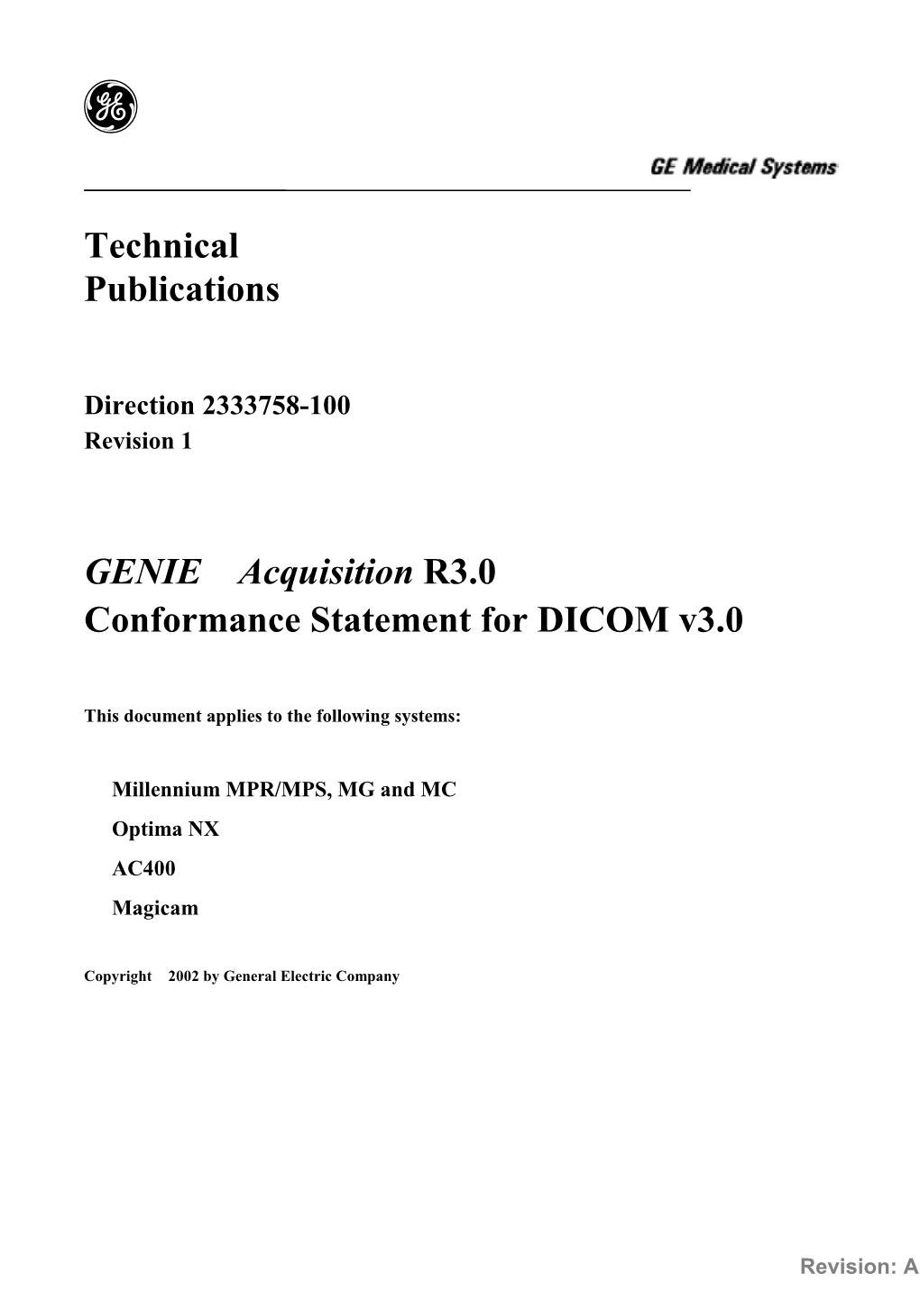 Technical Publications GENIE™ Acquisition R3.0 Conformance