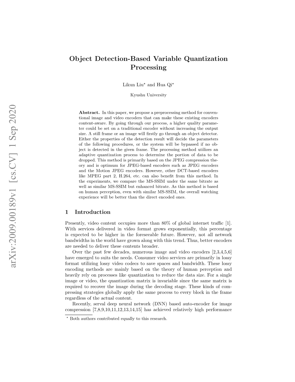 Object Detection-Based Variable Quantization Processing