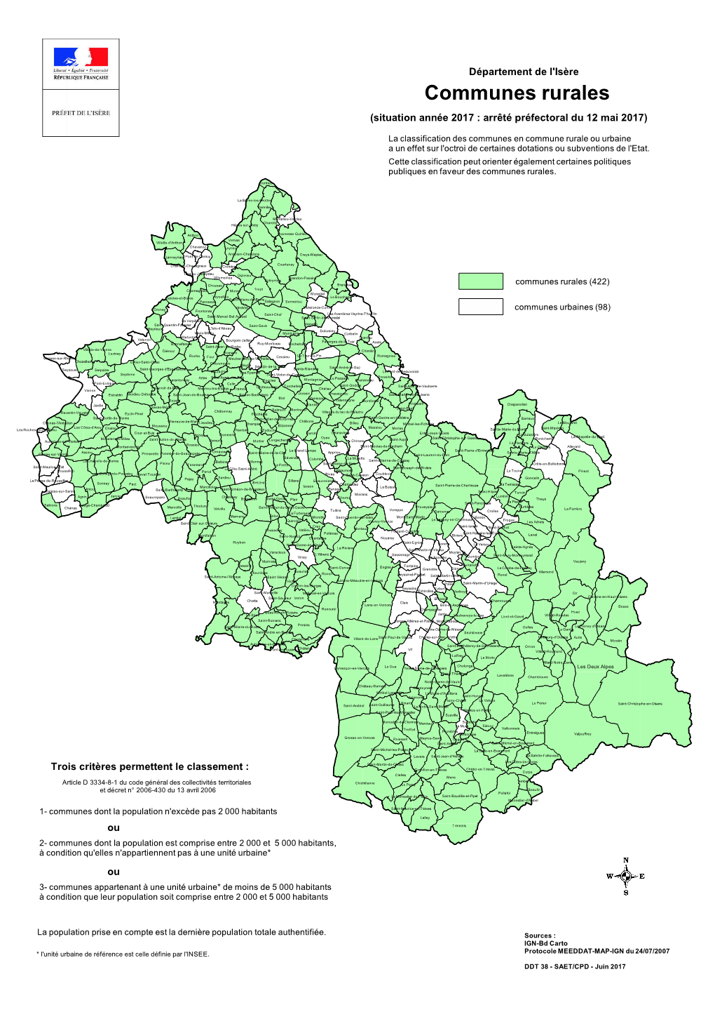 Communes Rurales (Situation Année 2017 : Arrêté Préfectoral Du 12 Mai 2017)