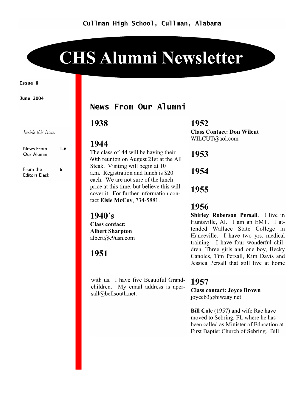 CHS Alumni Newsletter