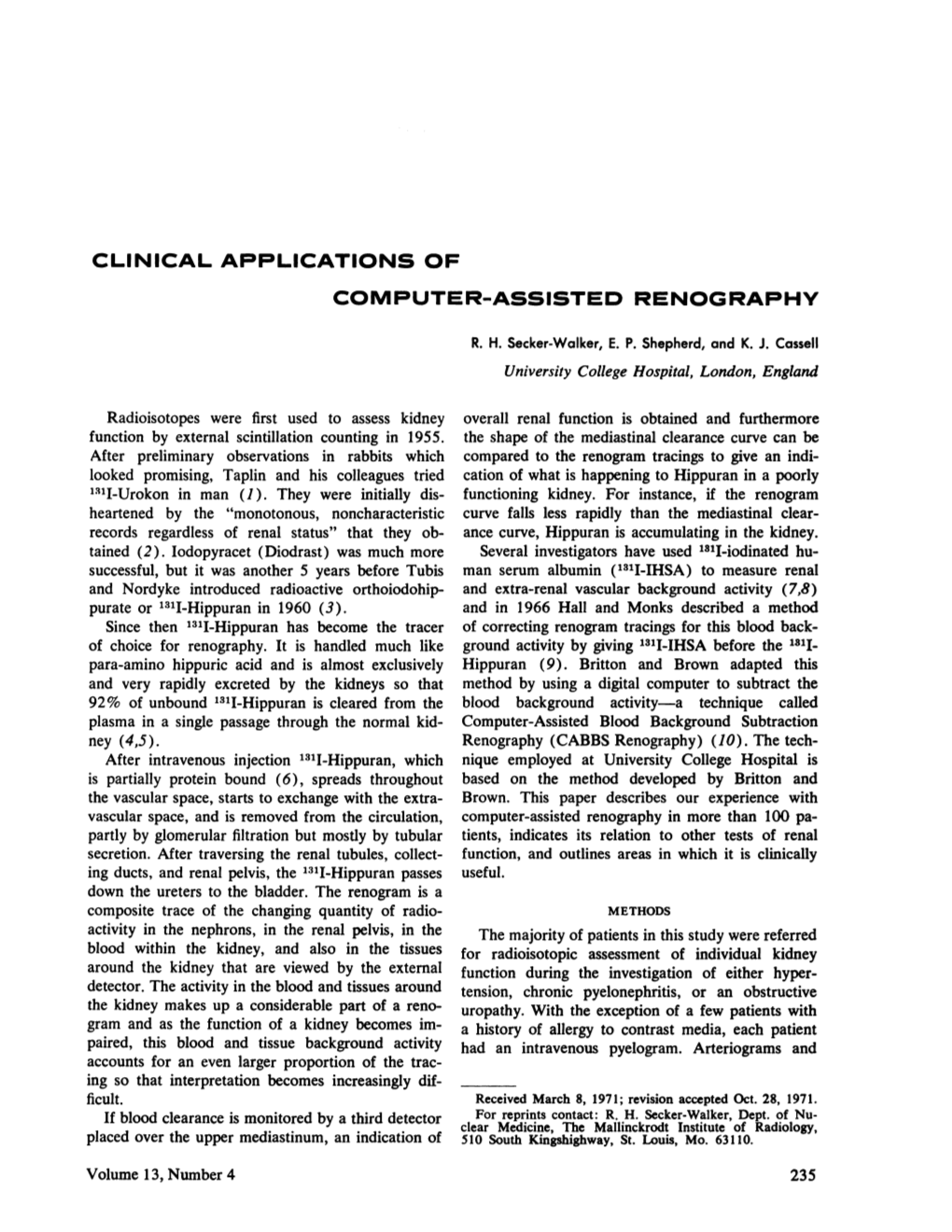 Clinical Applications of Computer-Assisted Renography