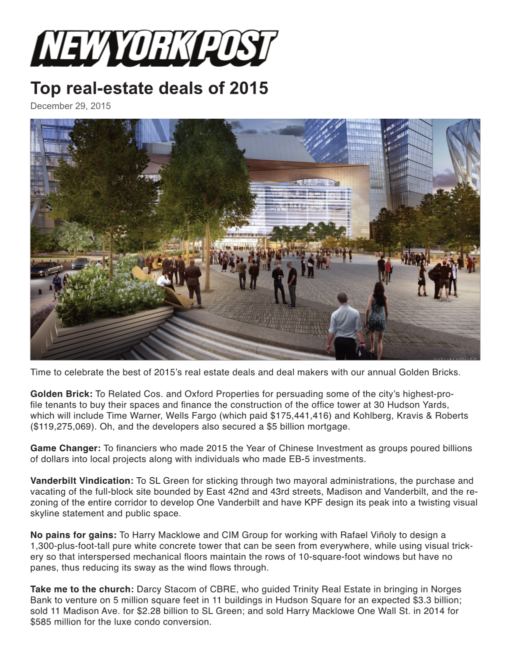 Top Real-Estate Deals of 2015 December 29, 2015