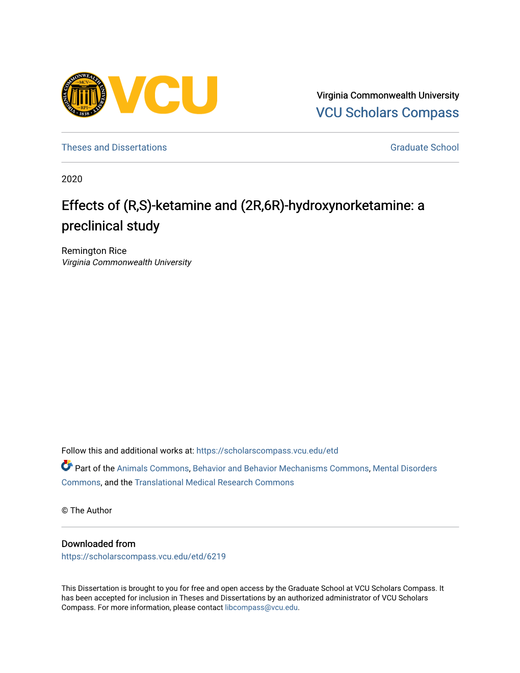 Effects of (R,S)-Ketamine and (2R,6R)-Hydroxynorketamine: a Preclinical Study