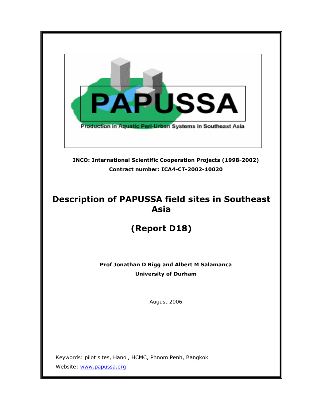 Description of PAPUSSA Field Sites in Southeast Asia (Report D18)