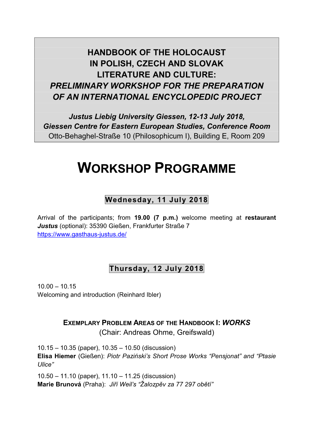 Workshop Programme