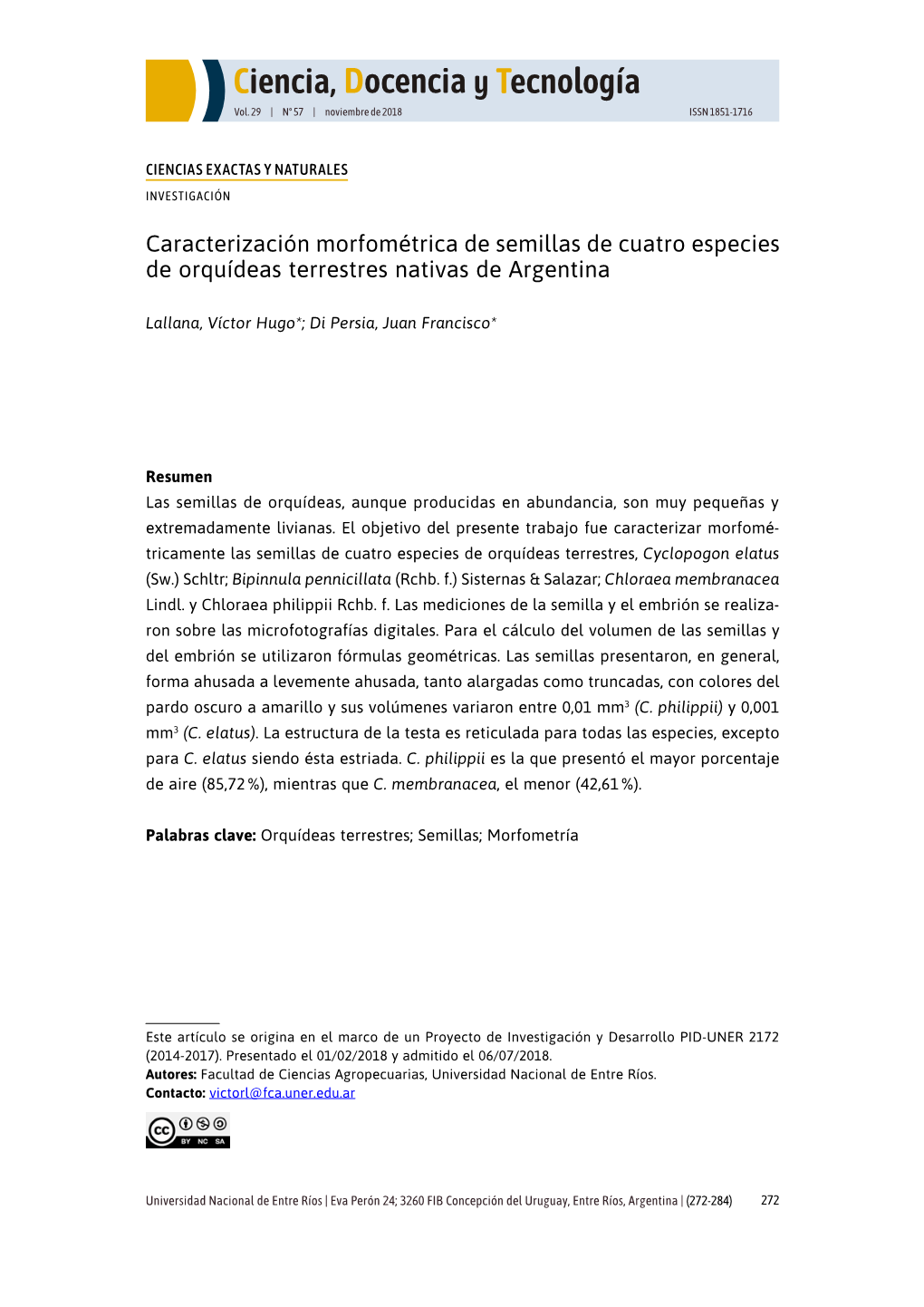 Caracterización Morfométrica De Semillas De Cuatro Especies De Orquídeas Terrestres Nativas De Argentina