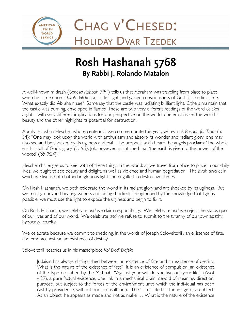 Rosh Hashanah 5768 by Rabbi J