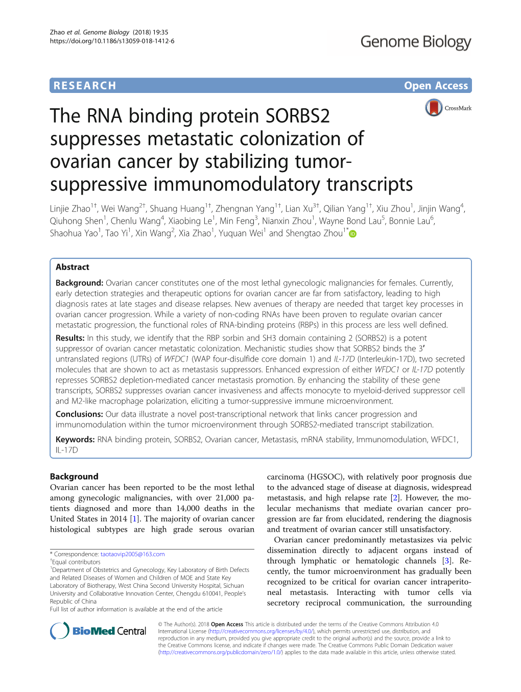 The RNA Binding Protein SORBS2 Suppresses Metastatic