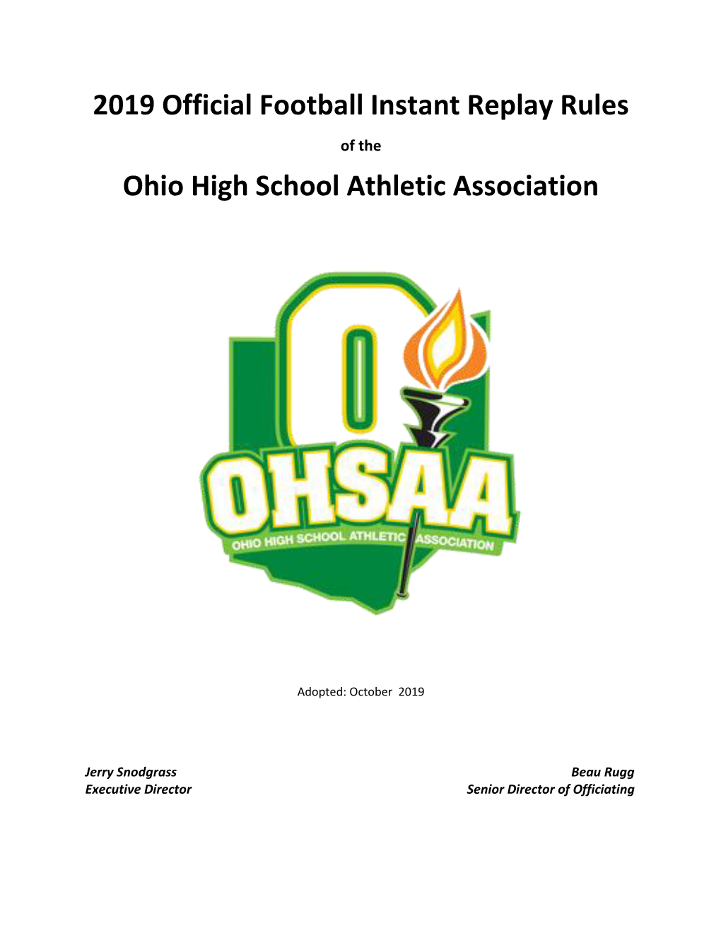 2019 Official Football Instant Replay Rules Ohio High School Athletic