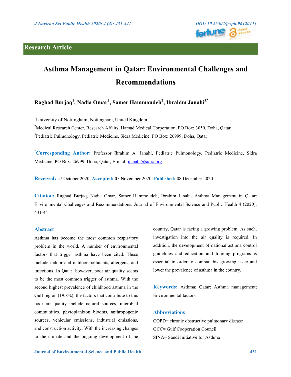 Asthma Management in Qatar: Environmental Challenges and Recommendations