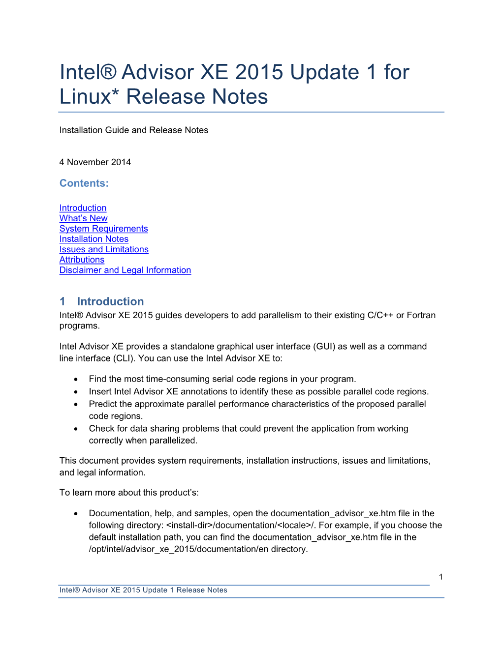 Intel® Advisor XE 2015 for Linux* Release Notes