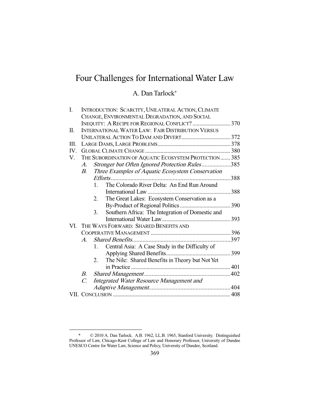 Four Challenges for International Water Law