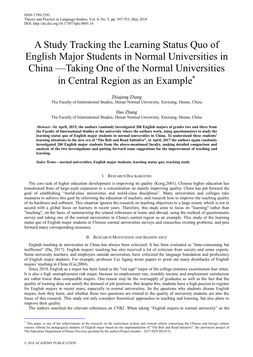 A Study Tracking the Learning Status Quo of English Major Students In