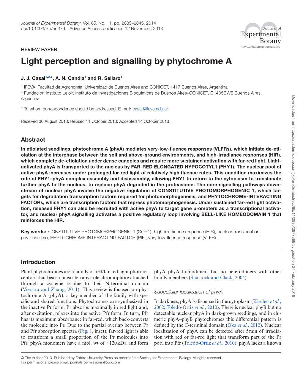 Light Perception and Signalling by Phytochrome A