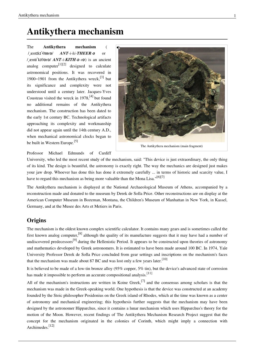 Antikythera Mechanism 1 Antikythera Mechanism