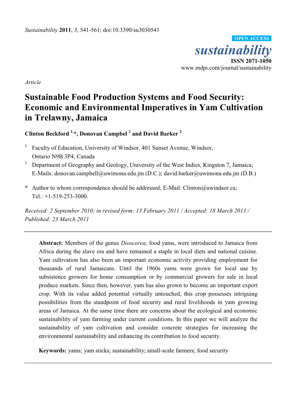 Economic and Environmental Imperatives in Yam Cultivation in Trelawny, Jamaica
