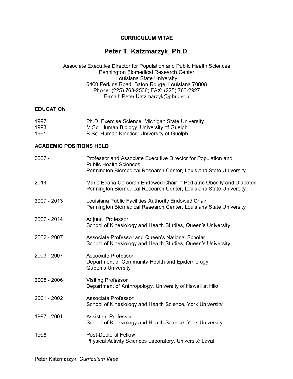 Peter Katzmarzyk's CV