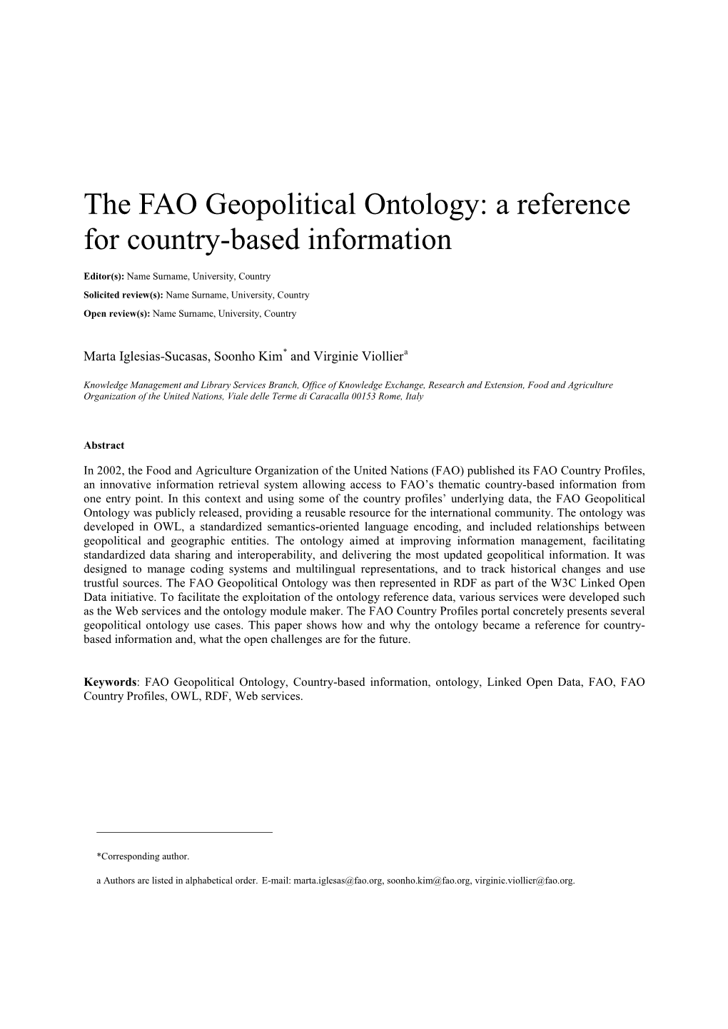 The FAO Geopolitical Ontology: a Reference for Country-Based Information