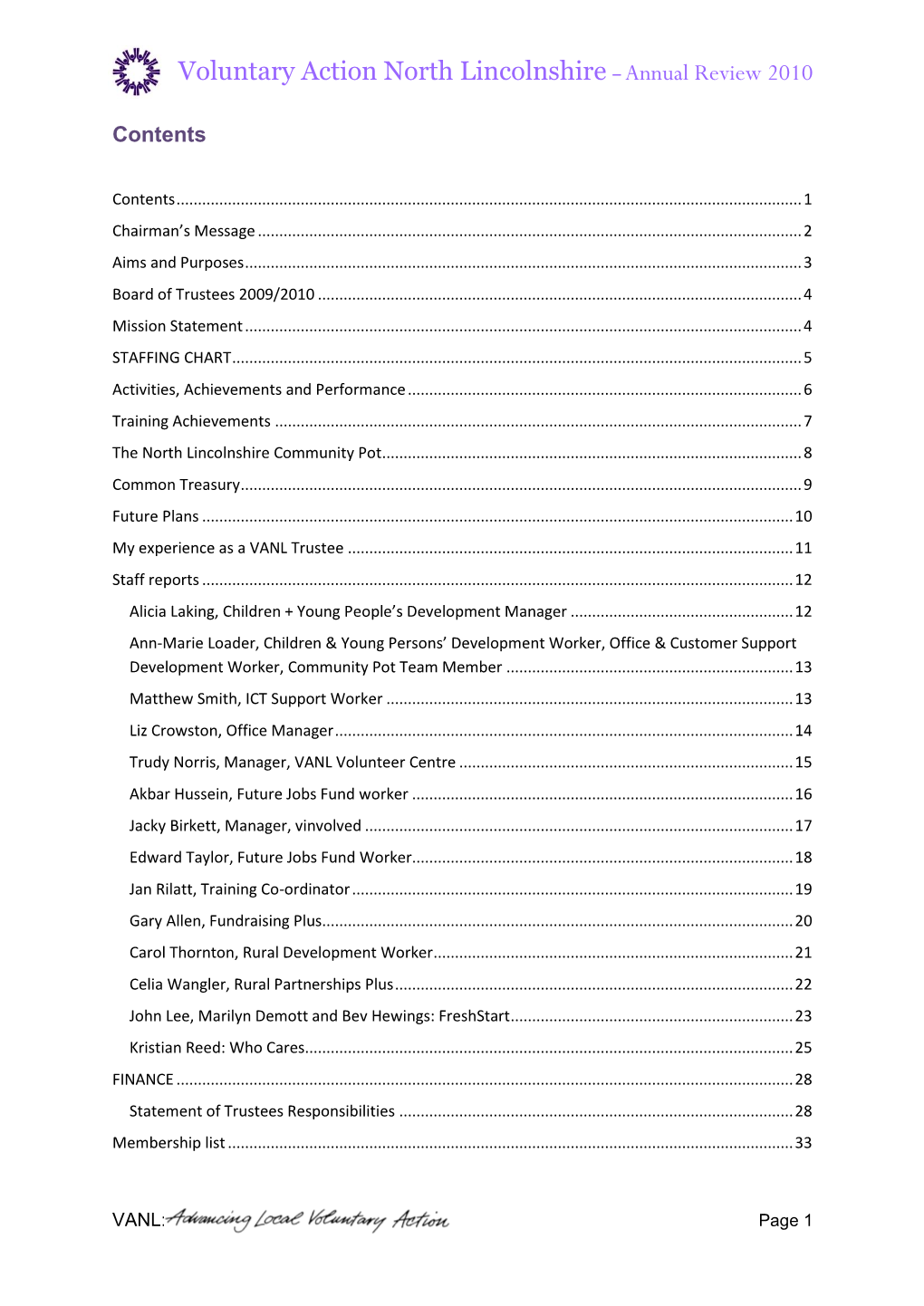 Voluntary Action North Lincolnshire – Annual Review 2010