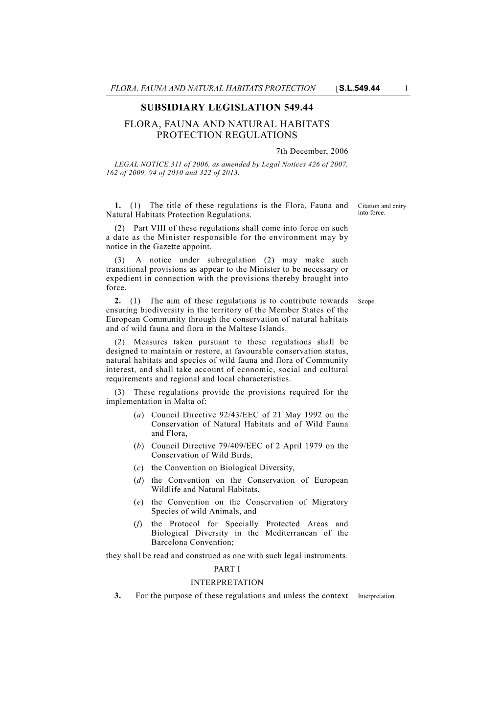 Flora, Fauna and Natural Habitats Protection Regulations, 2006