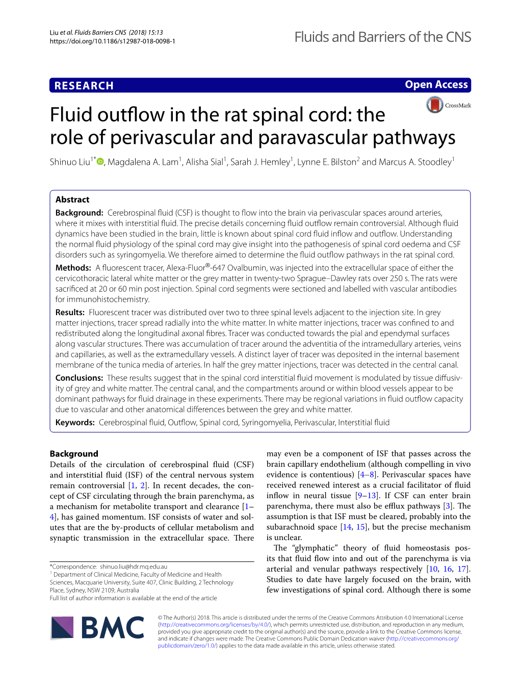 Fluid Outflow in the Rat Spinal Cord